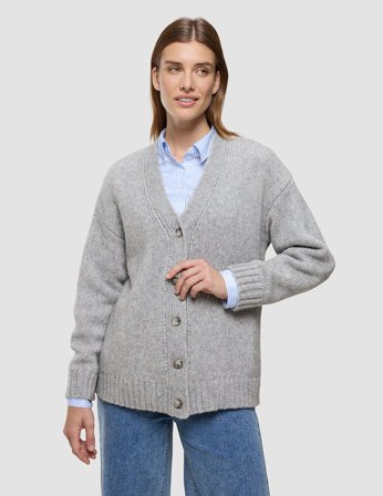 Shaping New Tomorrow - Female - Chunky Soft Wool Knit Cardigan - Medium Grey Melange - Size XL