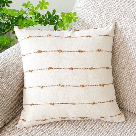 IC Boho Bomullslinne Kuddfodral 18x18 tum Rand Jacquard Fyrkantiga Dekorativa Kuddfodral för Soffa Dekoration (Kaffe, 18"x18")