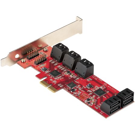 StarTech SATA PCIe Card, 10 Port PCIe SATA Expansion card, 6Gbps SATA Card, Low/Full Profile, Stacked SATA Connectors, ASM1062 Non-Raid SATA