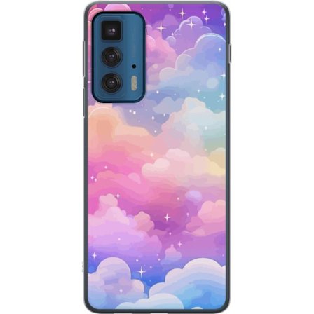 Kompatibelt Mobildeksel til Motorola Edge 20 Pro Søt enhjørning med regnbuefarget hår mot en stjernebelagt pastellbakgrunn i kawaii-stil