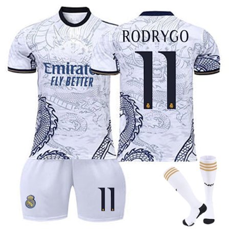 23-24 Real Madrid Dragon White Special Edition Fodboldtrøjer Børns fodboldsæt