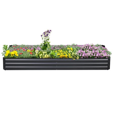 Højbed af stål 241 x 90,5 x 30 cm plantekasse blomsterkasse havebed urtebed grøntsagsbed grå til haveelskere