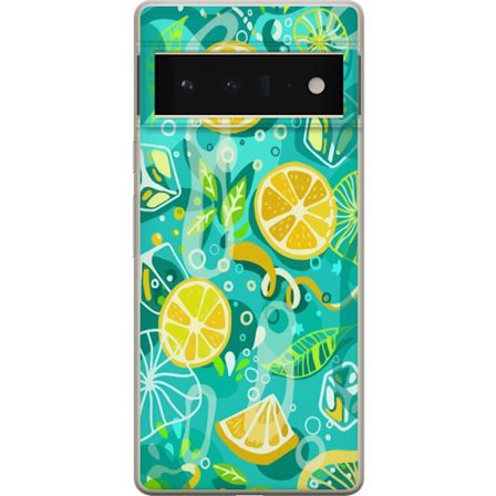 Kompatibelt Mobildeksel til Google Pixel 6 Pro Friskt sitrusmønster med sitrusblad og bobler i livlig fargeskala