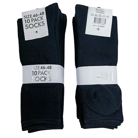 Black Socks 10 Pairs - Comfortable Everyday Cotton Socks for Men & Women 46-48