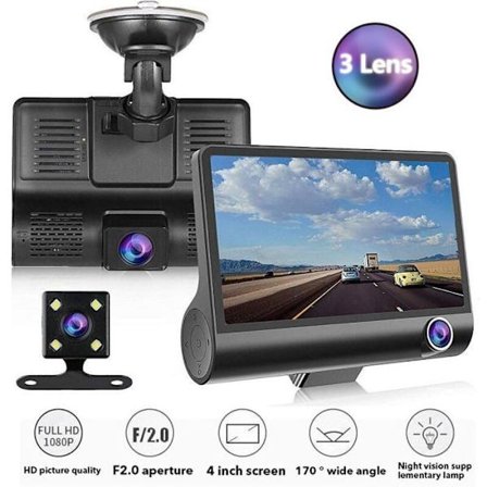 Bil Dashcam 3 Kameraer Full HD 1080P Dobbel Linse 4.0 Tommers LCD-skjerm med 170 Graders Bakfravisning.. YYV