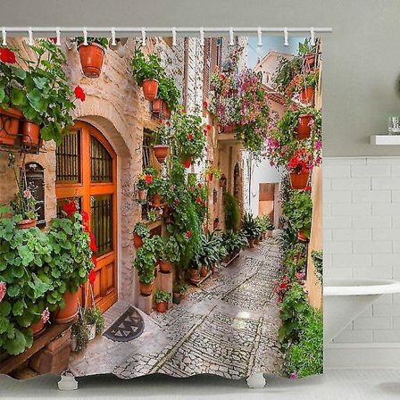 Harvinainen helmi kylpyhuoneen suihkuverho tiiliseinä kaari 12 suihkuverhorenkaalla (150x180cm)