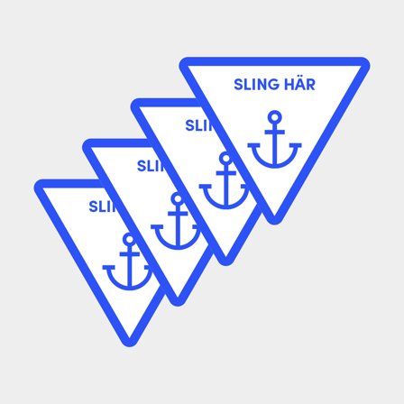 Klisterdekal Sling här, 5 x 4.4 cm, 4-pack