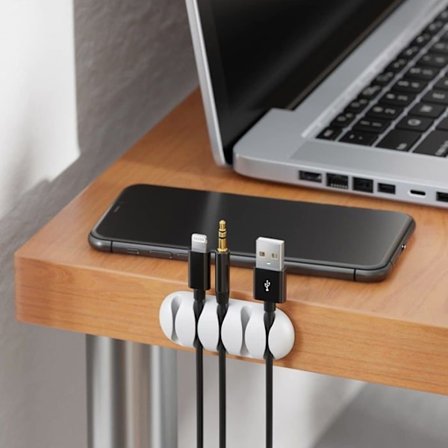 2 x Kabelholdere, Kabelklemmer, hver for 5 kabler, Kabelorganiserer for hjem, kontor, hvitt tape