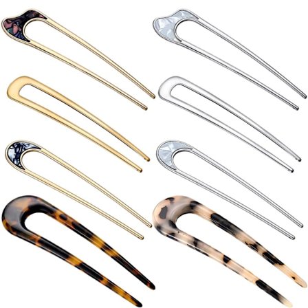 8 stk. U-formede hårnåle, franske vintage metalhårgafler, klassiske hårnåle til kvinder og piger, knoldfrisurer