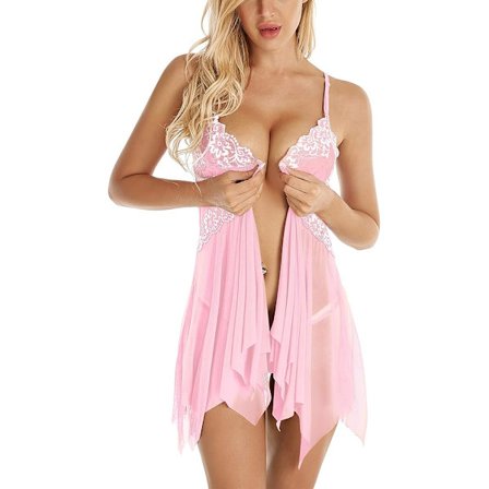 2025 Senaste Modell Dam Spets Underkläder Frontknäppning Babydoll V-ringad Nattlinne Sexig Chemise Nattklänning