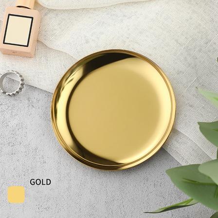 Ins rustfrit stål rund opbevaringsbakke Desktop Cosmetics Jewelr Gold
