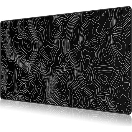 Gaming Musmatta, Stor Skrivbordsmatta, Kontorsmatta med Halkfri Bas, Anpassad Slitstark Design, Svart Topografi Musmatta 90 x 40 cm