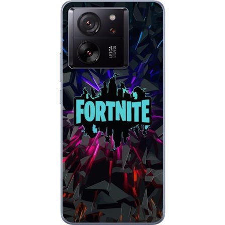 Kompatibel Mobilcover til Xiaomi Xiaomi 13T Pro Fortnite logo - Sort baggrund med blå neon og farvede lys