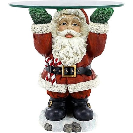 Skulptural bricka med jultomte, bordsdekorationer med jultomte, julbordsdekoration i harts med glasskiva