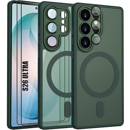 Stødsikker cover - BOOLING - til Samsung Galaxy S26 Ultra - med magnetring - natgrøn - 2 glas