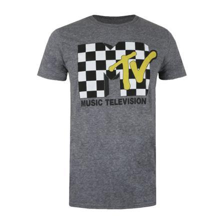 Mtv Herr Rutig Logotyp T-shirt Xl Grafit/svart/senapsgul