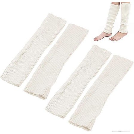 2 par strikkede benvarmere til kvinder, strikkede benvarmere, hvide benvarmere, lange varme strømper