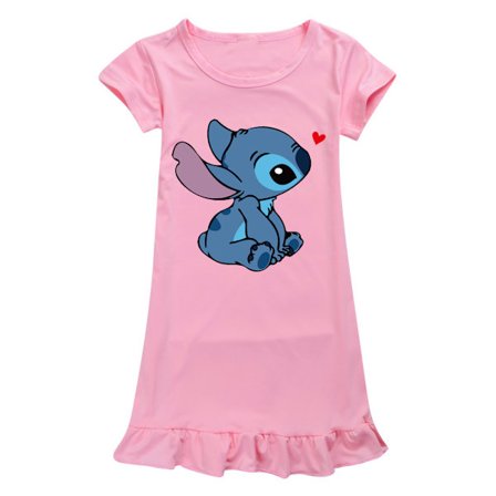 Lilo & Stitch Prinsesse Nattkjole Barn Jenter Nattøy Kjole Nattklær Pyjamas Rosa 130cm Rosa