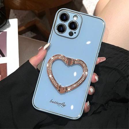 Iphone 14 Pro Max Skal Heart Kickstand - Blå