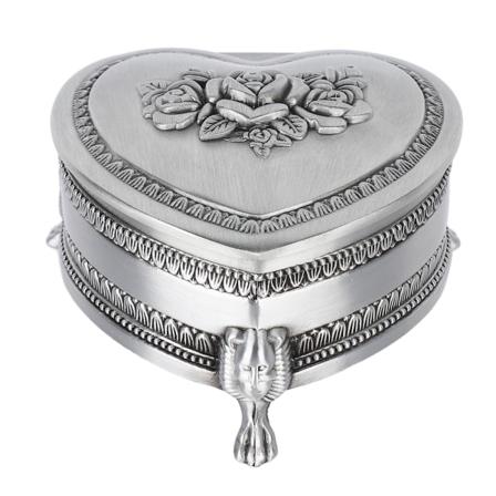 Metallinen sydämen muotoinen korulaatikko Antiikki sydämen muotoinen ruusukoristelulaatikko Vintage korujen organizer sormuksille korvakoruille