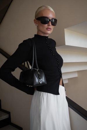 Lovisa Worge x NA-KD Stickad kofta med knappar - Koftor & Cardigans - Svart - XL (EU 46)