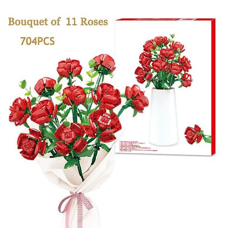 Valentinsdag buket byggeklodser boligindretning bonsai plante romantisk rose blomst model diy samlet mursten pige gave [DB]