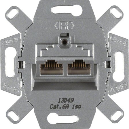 Hager 4587 Datauttag 2xRJ45, cat 6, skärmad, Strömbrytare & vägguttag