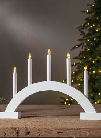 Adventsstake Abbe 5-lys batteridrevet - hvit