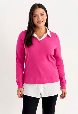 Cellbes of Sweden - Trikåtopp med fastsydd skjortkrage - cerise - för damer - 42/44