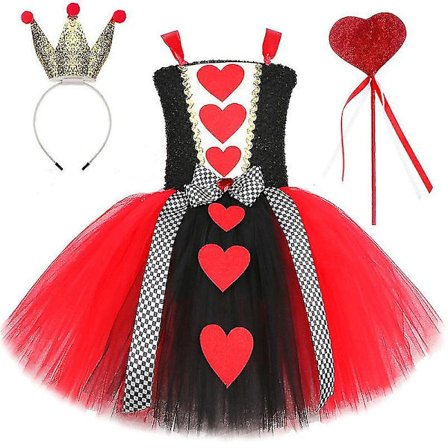 Queen Of Hearts Kostym Tjej Carnival Party Tutu Dress Up Wonderland Röd Queen Cosplay Halloween Kostym För Barn Snygga kläder