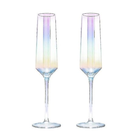 Kristall Champagneglass Fløyteglass Sett med 2 Iridescent Champagneglass Fløyter Bryllup Jul Valentine Skål