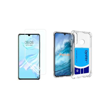 TG Huawei P30 Lite - 1 Sett Deksel med Kortholder & Mykt Skjermbeskytter Transparent