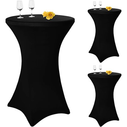 Set med 3 fyrkantiga hörn stretch spandex cocktail dukar 80x110cm hög svart monterad bord, rund cocktail bordsduk (svart)