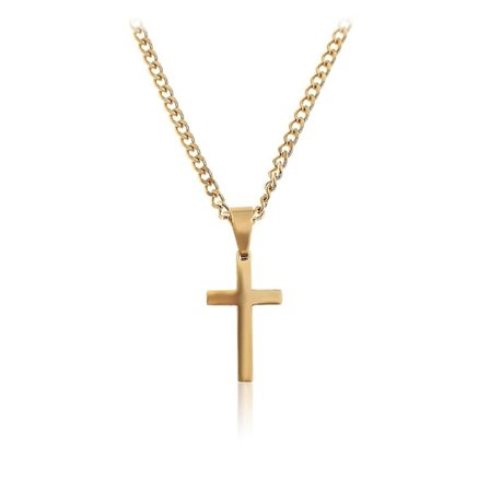 Halsband för män med korshänge - Guldkedja för män 60 cm rostfritt stål - Handgjord länkkäda - Födelsedagspresent till honom (gyllene kors)