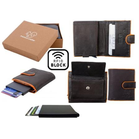 Äkta Läder Plånbok O Smart Korthållare .100% Rfid Skydd.svart+or Svart Och Orange