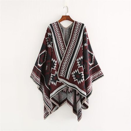 Vinter Sjal Wraps Poncho Cape - Damernas Varma Öppen Fram Printed Vändbar Överdimensionerad Pläd