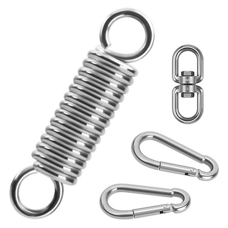 Fjäderhängande stol, svängstålfjäder med 2 karbinhakar och 360° vridbar krok, Heavy Duty hängande fjädersats upp till 250 kg för hängmatta