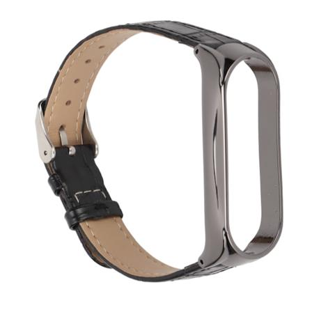 Nopeasäätöinen nahkainen ranneke Bambumalli kellohihnoille Rannekellahihnat Vaihto Xiaomi Mi Band 6 5 NFCBlack