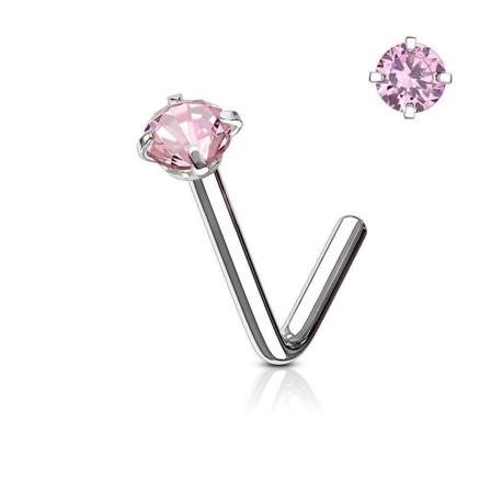 1 L-formad näspiercing i 316L-stål med kloinfattad 3 mm CZ 7 Stål/Rosa