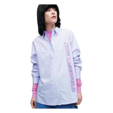 Karl Lagerfeld Stripe Shirt W/Logo Print blå, Dam, Dam, Storlek: L