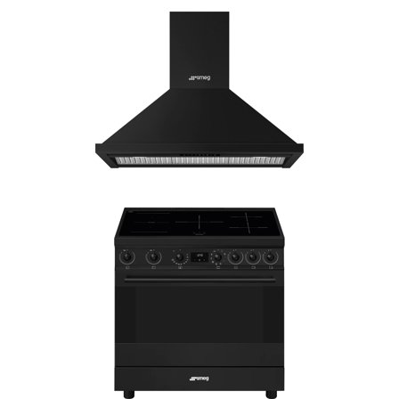 Smeg Classic induktionskomfur med emhætte 90 cm, mat sort | KitchenOne