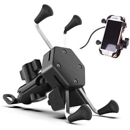 Universal Motorcykel Telefonholder Cykel Mobiltelefon Beslag Faldforebyggelse Vuggeklemme med 360° Rotation USB Oplader