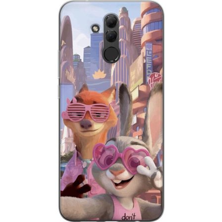 Kompatibelt Mobildeksel til Huawei Huawei Mate 20 lite Animerede dyr i et solfylt bymiljø med rosa solbriller og en positiv melding i en fargerik fee