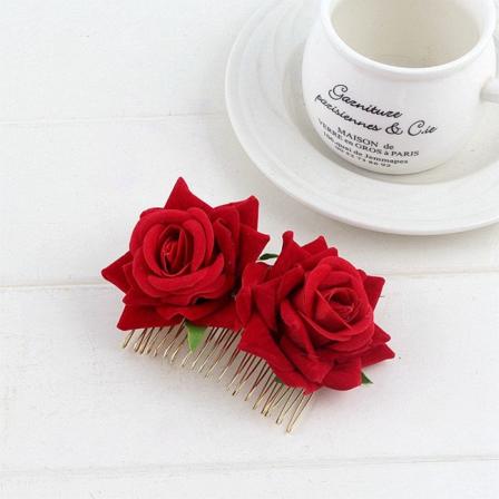 2 st Rose Hårklämma Blomma Kvinnor Ros Blomma, Hårklämma Tillbehör för Kvinnor Flickor Bröllop Brud (Röd)