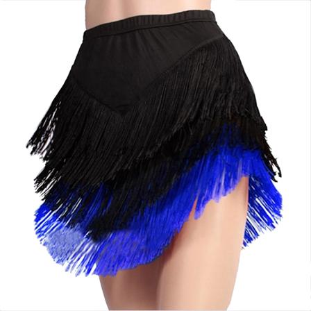 Kvinnors tofsar latin dans kjol, Salsa Tango Rumba danskläder Black Blue XL