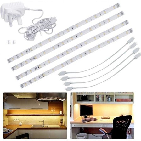 LED-list under kjøkkenskap/skap, koblingsbare lysramper for hylle garderobeskap vitrineskap nattbord under benk (varmhvit, 4 [DB]