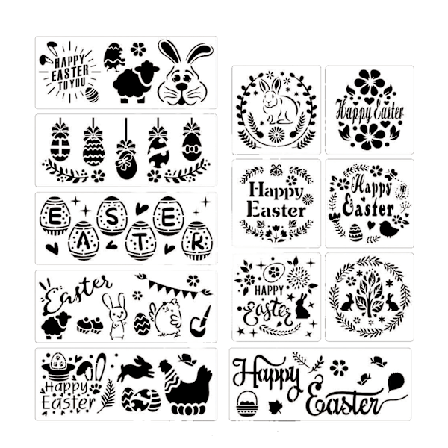 12 ark DIY Glad Påsk ritmall Ägg Kanin måla stenciler Tvättbara för DIY Art Scrapbook Journal Tyg