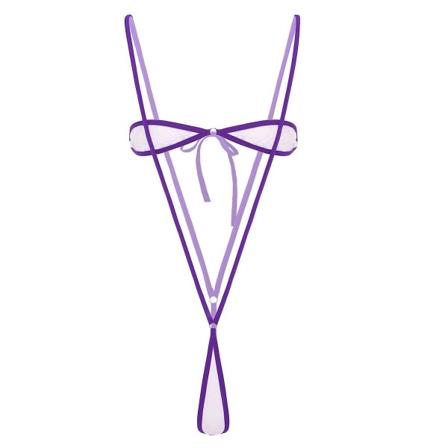 Kvinners Erotisk Sexy Micro Mini G-streng Thong Bikini Bodysuit Gjennomsiktig Blonderi Undertøysett Stroppeløs BH Topp Suspender Truser Bunn Purple