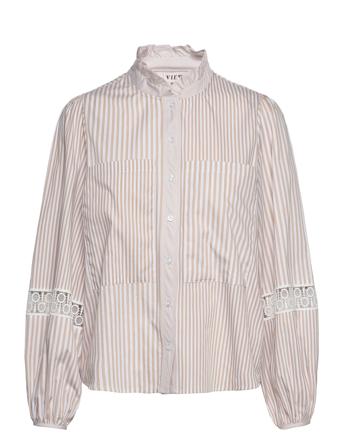 Tiffany Stripe Shirt Langermet Skjorte Beige A-View*Betinget Tilbud