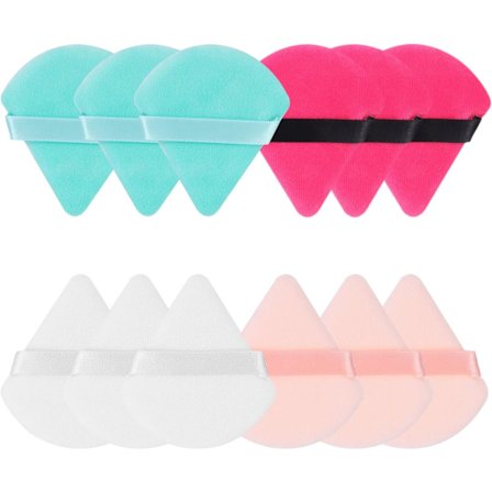 12 st triangelformade puderpuffar, 4 färger sminkpuff för löst puder mjuk sammet